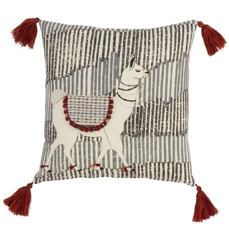 SARO 435.M18S 18 In. Square Down Filled Tasseled Throw Pillow With Llama Design - Multi Color